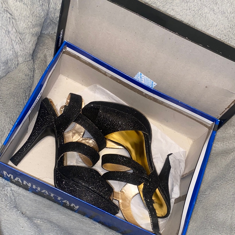 Manhattan Black Glitter Heels